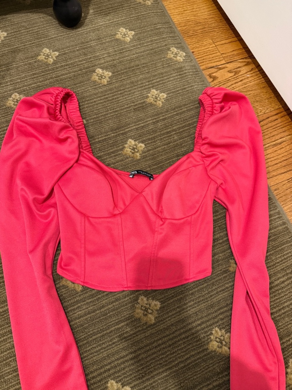 Zara Bright Pink Puff-Sleeve Corset Crop Top